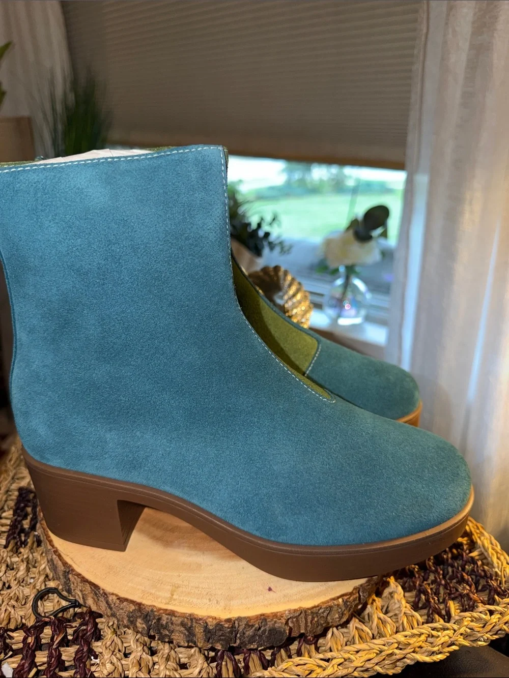 Lazo Siren Suede Colorblock Ankle Boots Blue Green Made in Italy Women’s 7 NIB